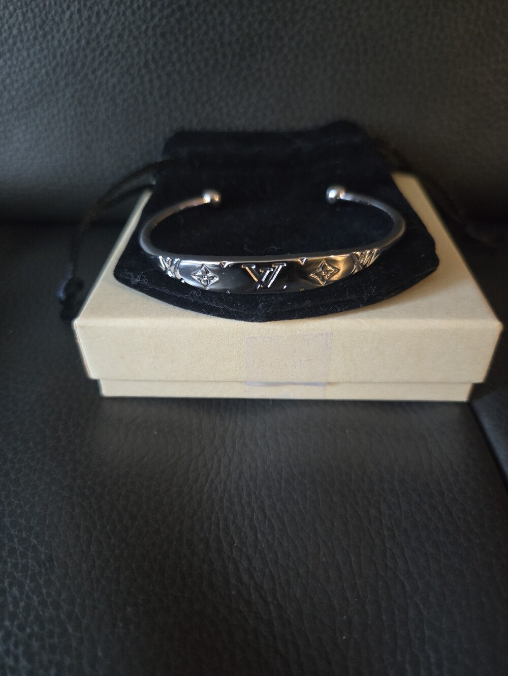 Designer Inspired Silver Monogram Cuff Bracelet